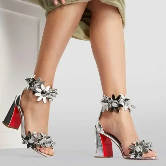 Christian Louboutin Daisy Spike Metallic Silver Ankle Cuff Sandals EU 37.5 - Picture 2 of 15